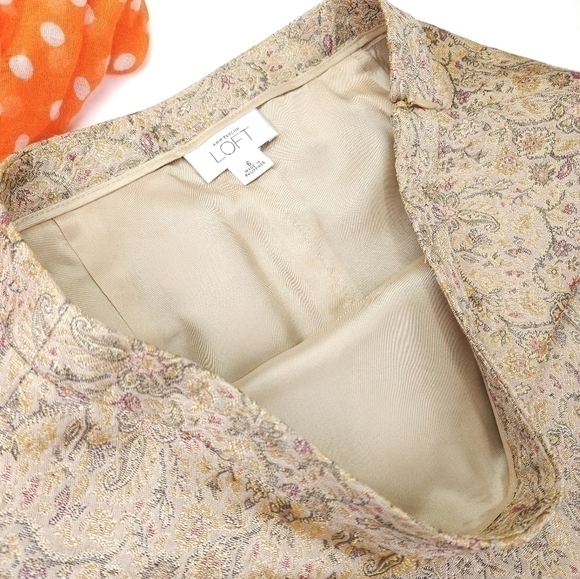 New Loft Gold Silk Blend Pencil Skirt Sz 6 - Picture 7 of 10
